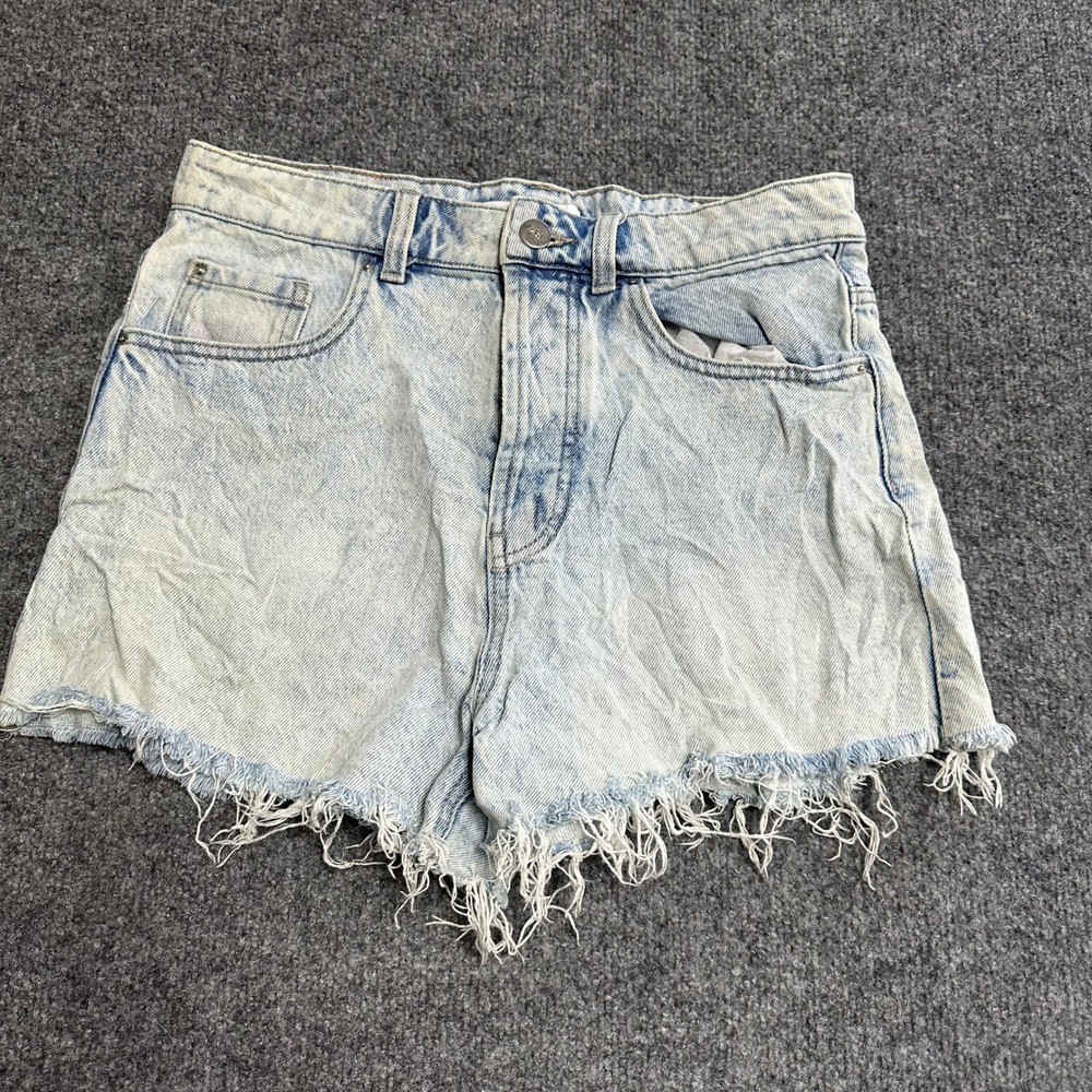 Zara Denim Shorts Womens Size 4 Light Wash High Waist Frayed Raw Hem Distressed